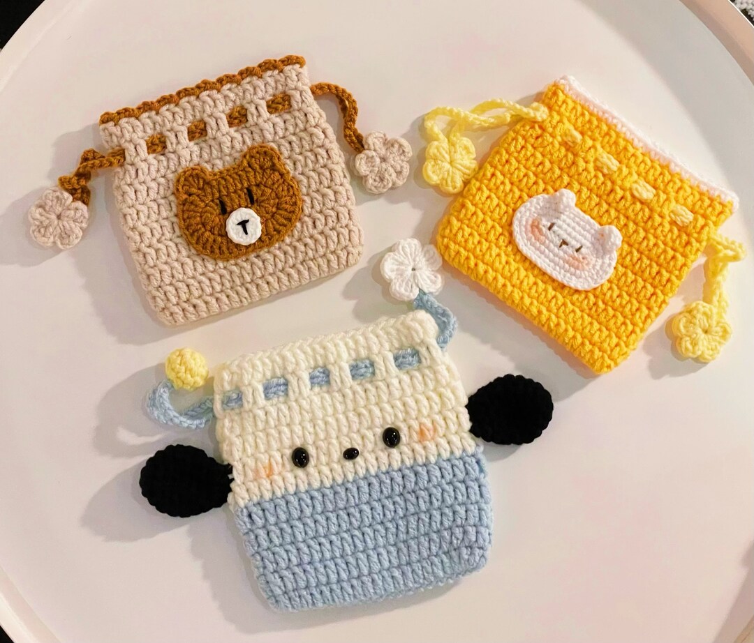 Crochet Drawstring Pouch Coins Purse Pouch AirPods bag Keys bag Make-up bag Makeup bag Lipstick bag Small tampons bag MakerPlace by